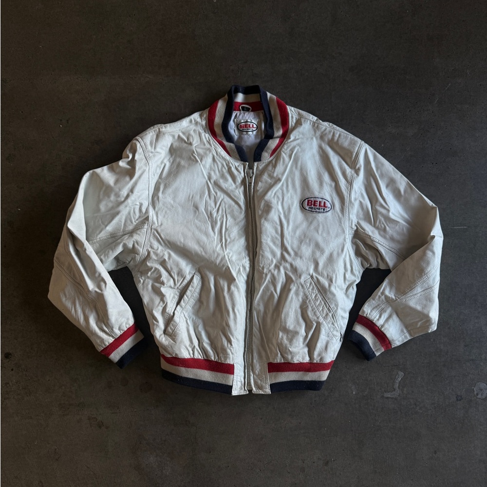 Bell White Bomber Jacket with Red and Blue Accents